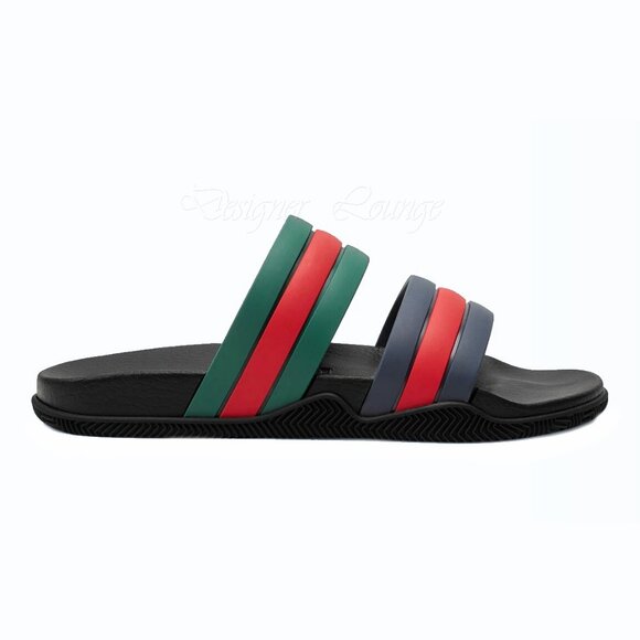 NEW GUCCI Men's WEB Rubber Slides Sandals Red Green Blue G 10 US 10.5 Authentic - Picture 7 of 12